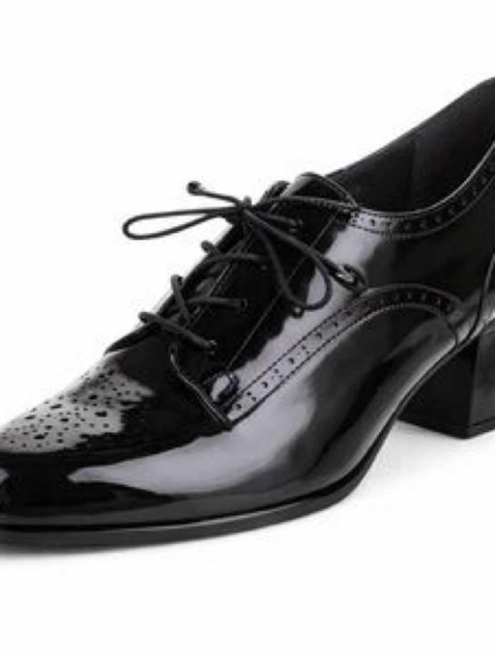 Stuart Weitzman Jesper Black Patent Lace-Up Women's Oxford Heel